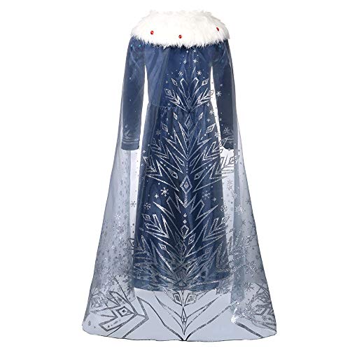 URAQT Disfraz de Elsa, Vestido de Princesa Elsa, Vestido de Copo de Nieve de Encaje Fino con Varita de Hada y Tiara de Corona, para Cumpleaños, Fiesta de Navidad de Halloween 130cm