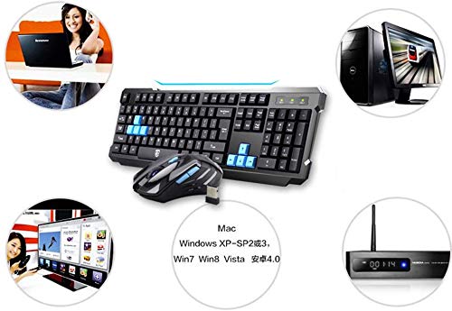 UrChoiceLtd® Delog V60 - Juego de teclado para videojuegos (teclado inalámbrico USB ergonómico y USB 2,4 GHz, 1000/1600 DPI, 6 botones, USB, inalámbrico), color negro y blanco