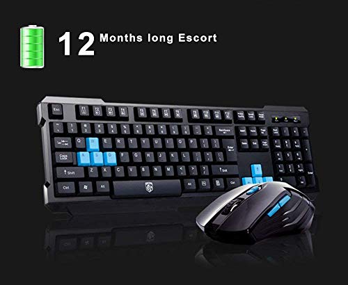 UrChoiceLtd® Delog V60 - Juego de teclado para videojuegos (teclado inalámbrico USB ergonómico y USB 2,4 GHz, 1000/1600 DPI, 6 botones, USB, inalámbrico), color negro y blanco