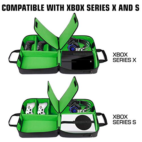 USA Gear Estuche Xbox - Estuche para Consola Compatible con Xbox Series X Y Xbox Series S con Interior Personalizable para Controladores, Juegos, Auriculares para Juegos Y Más Accesorios (Verde)