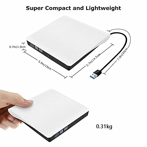 USB 3.0/tipo-c delgado externo DVD RW CD grabador unidad grabadora lector lector unidades ópticas para ordenador portátil, blanco