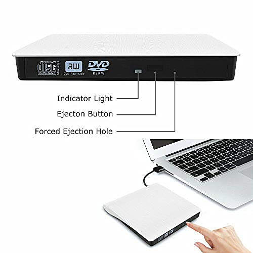 USB 3.0/tipo-c delgado externo DVD RW CD grabador unidad grabadora lector lector unidades ópticas para ordenador portátil, blanco