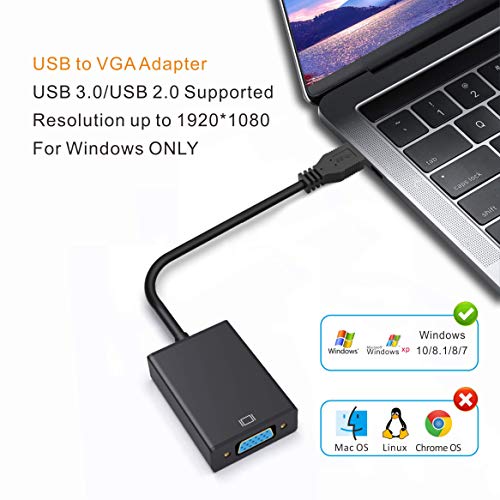 USB a VGA Adaptador, ABLEWE USB 3.0/2.0 a VGA 1080P Conversor (Macho a Hembra)，Convertidor de Cable Externo de Pantalla Múltiple para Windows 10/8.1/8/7/XP