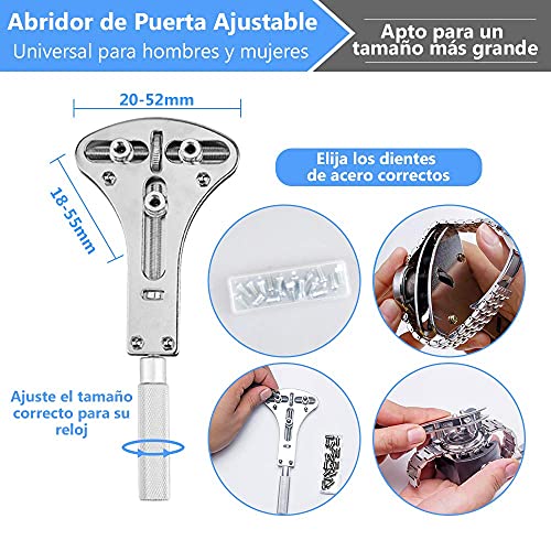 Vastar 177pcs Kit de Reparación de Relojes - Herramientas de Reparación Profesionales para Reloj, Más Completas y Profesionales, con Abridor de Repara Pulsera de Reloj 52mm, Instrucción