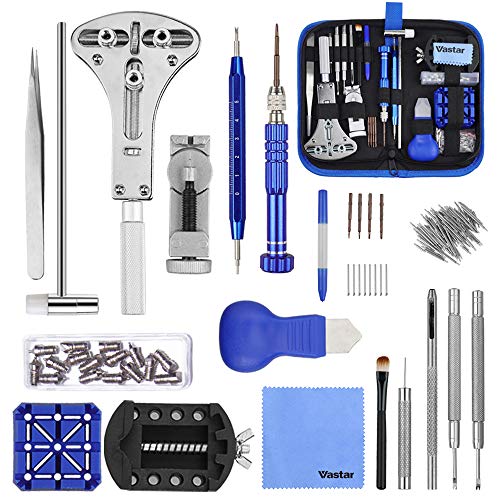 Vastar 177pcs Kit de Reparación de Relojes - Herramientas de Reparación Profesionales para Reloj, Más Completas y Profesionales, con Abridor de Repara Pulsera de Reloj 52mm, Instrucción