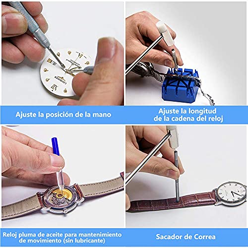 Vastar 177pcs Kit de Reparación de Relojes - Herramientas de Reparación Profesionales para Reloj, Más Completas y Profesionales, con Abridor de Repara Pulsera de Reloj 52mm, Instrucción