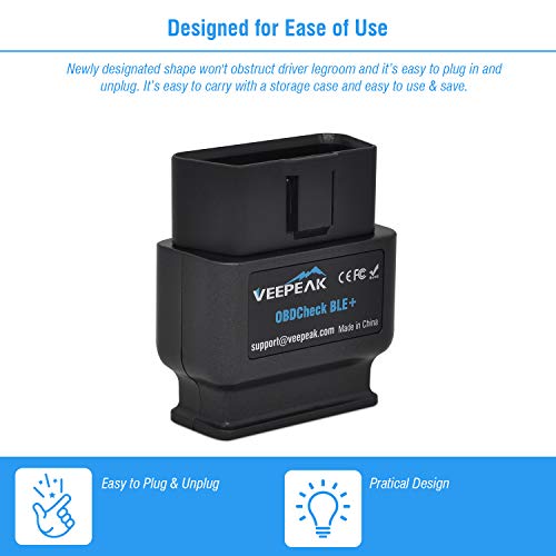 Veepeak - OBDCheck BLE+ Bluetooth 4.0 OBD2, escáner para iOS y Android, lector de código de diagnóstico de coche, herramienta de escaneo para vehículos OBDII universal/EOBD