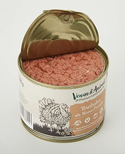 Venandi Animal - Pienso Premium para Gatos - Pavo como monoproteína - Completamente Libre de Cereales - 6 x 200 g
