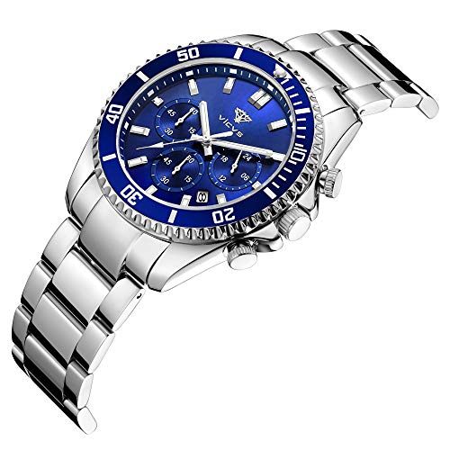 VICVS Relojes para Hombre Cronógrafo Reloj de Cuarzo analógico Resistente al Agua Reloj de Pulsera de Acero Inoxidable de diseñador para Hombre Relojes de Moda para Hombre (Azul)
