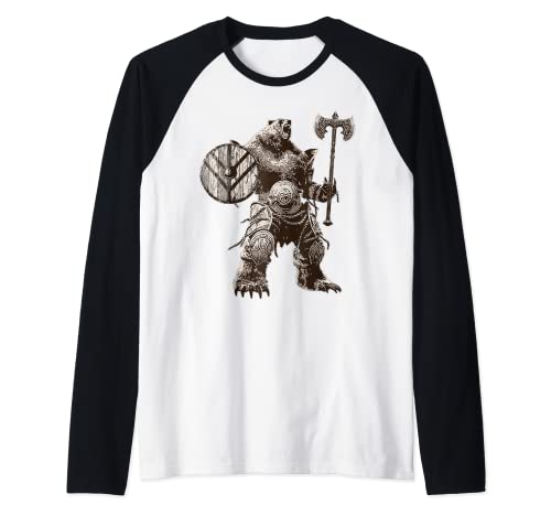 Viking.Oso Warrior.Odin Berserker Vikings.Mitos Camiseta Manga Raglan