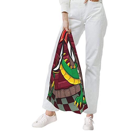 VimcustomPr Diseño de videojuegos de dibujos animados dentro del castillo con dragón fantasía mundo ilustración medieval Ruby Green reutilizable Fold bolsas de compras ecológicas