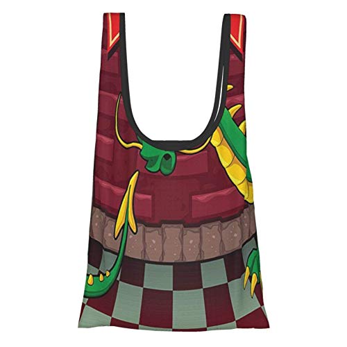 VimcustomPr Diseño de videojuegos de dibujos animados dentro del castillo con dragón fantasía mundo ilustración medieval Ruby Green reutilizable Fold bolsas de compras ecológicas