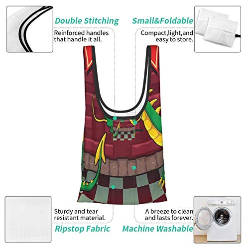 VimcustomPr Diseño de videojuegos de dibujos animados dentro del castillo con dragón fantasía mundo ilustración medieval Ruby Green reutilizable Fold bolsas de compras ecológicas