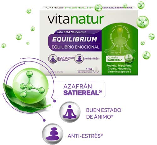 Vinatur - Equilibrium, Complemento Alimenticio con ingredientes específicos para ayudar al Equilibrio Emocional con Azafrán, rodiola, triptófano, Vitaminas y Magnesio - comprimidos