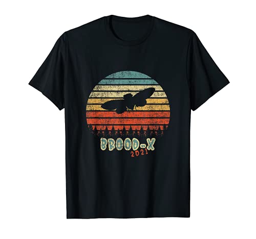 Vintage Brood X 2021 Retro Sunset Cicada Invasión Camiseta