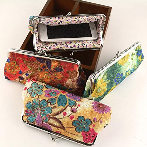 Vintage Women Flower Kiss Lock Long Coin Purse Phones Keys Holder Wallet Gift - Orange by Lai-LYQ