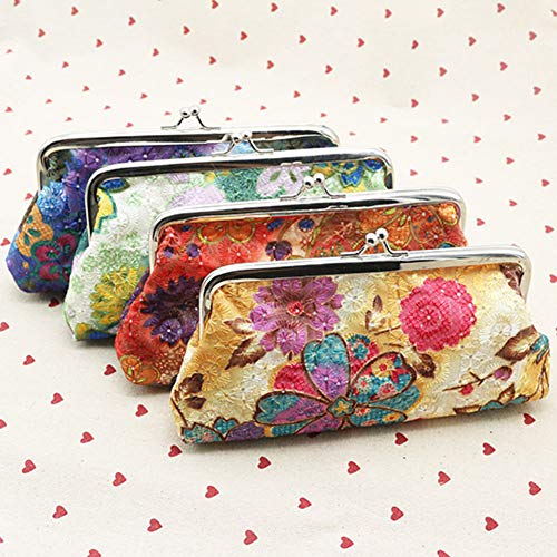 Vintage Women Flower Kiss Lock Long Coin Purse Phones Keys Holder Wallet Gift - Orange by Lai-LYQ