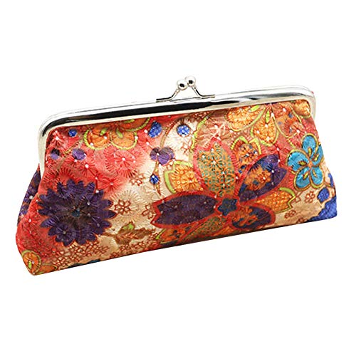 Vintage Women Flower Kiss Lock Long Coin Purse Phones Keys Holder Wallet Gift - Orange by Lai-LYQ