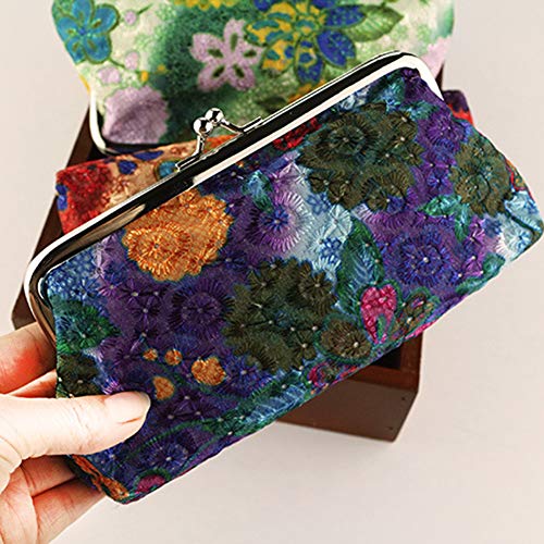 Vintage Women Flower Kiss Lock Long Coin Purse Phones Keys Holder Wallet Gift - Orange by Lai-LYQ