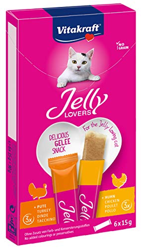 Vitakraft - Jelly Lovers, Snacks de Gelatina para Gatos, Variedad Pollo y Pavo - 6 Unidades x 15 g