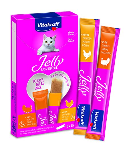 Vitakraft - Jelly Lovers, Snacks de Gelatina para Gatos, Variedad Pollo y Pavo - 6 Unidades x 15 g