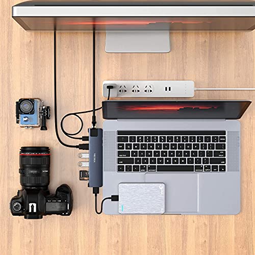 VKUSRA Hub USB C 8 en 2, USB C Hub para MacBook Pro/Air a Thunderbolt 3, Gigabit Ethernet, 4K HDMI, USB 3.0, Lector de Tarjetas TF/SD, Hub Tipo c para macbook Pro Macbook Pro M1, MacBook Pro/Air
