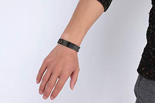 VNOX Pulsera con código de canción de Spotify con Grabado Personalizado para Hombres Reloj de Acero Inoxidable Pulsera con Enlaces de código de Spotify de música escaneable para Hombres,21.5cm,Negro