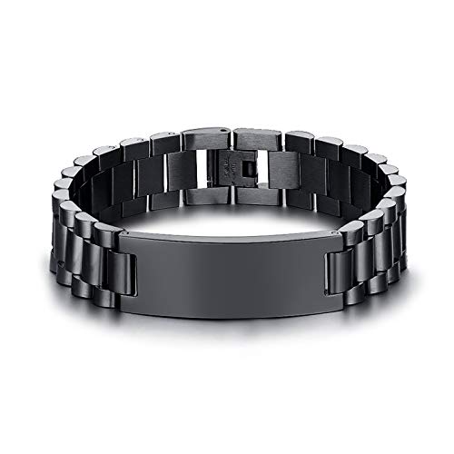 VNOX Pulsera con código de canción de Spotify con Grabado Personalizado para Hombres Reloj de Acero Inoxidable Pulsera con Enlaces de código de Spotify de música escaneable para Hombres,21.5cm,Negro