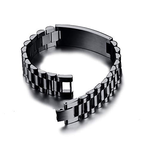 VNOX Pulsera con código de canción de Spotify con Grabado Personalizado para Hombres Reloj de Acero Inoxidable Pulsera con Enlaces de código de Spotify de música escaneable para Hombres,21.5cm,Negro