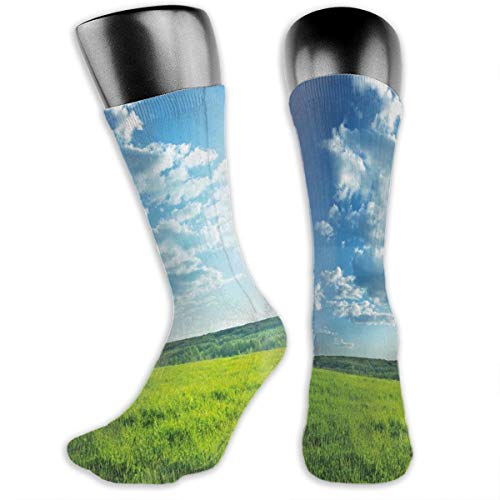 vnsukdlfg Compression Medium Calf Socks,Refreshing Meadow Valley Under Cloud Sun Sky Spring Grass Country Image