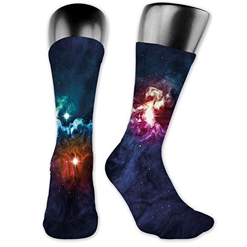 vnsukdlfg Medium long Crew Socks,Space,Galactic Image on Milky Way with Colorful Alluring Cosmos Display Artwork Print,Unisex 15.7",Magenta Blue