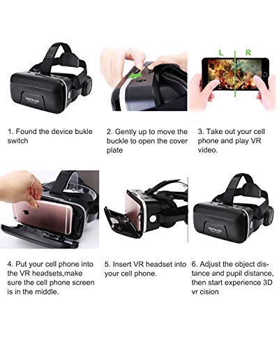 VOGMOGO Gafas 3D VR Gafas de Realidad Virtual, [Regalos Navidad] Gafas VR Visión Panorámico 360 Grado Película 3D Juego Immersivo para Móviles 4.0-6.0 Pulgada Android y Apple (Gafas VR con Auricular)