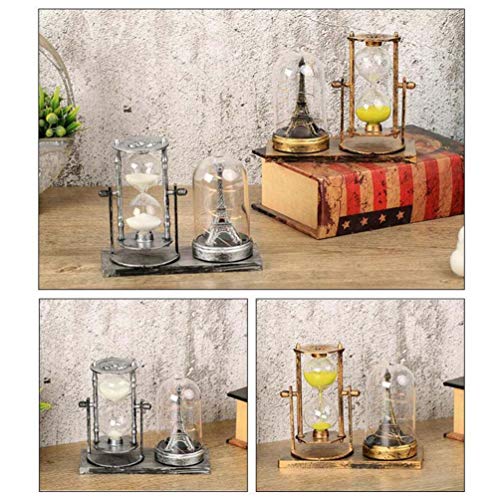 VOSAREA Vintage Hourglass Sand Timer Eiffel Tower Statue LED Light Up Ornament Retro Table Centerpeice Home Decoration Decorative Night Light (Silver)