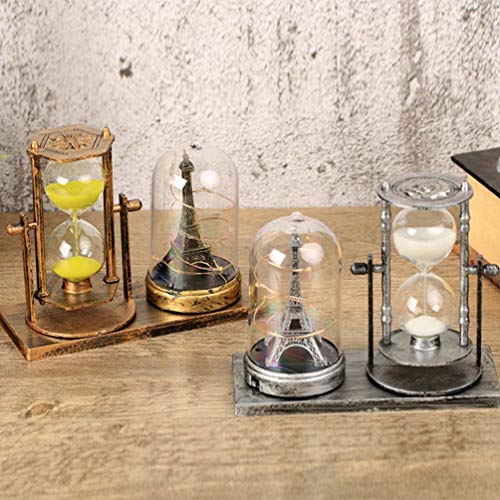 VOSAREA Vintage Hourglass Sand Timer Eiffel Tower Statue LED Light Up Ornament Retro Table Centerpeice Home Decoration Decorative Night Light (Silver)