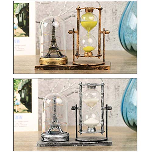 VOSAREA Vintage Hourglass Sand Timer Eiffel Tower Statue LED Light Up Ornament Retro Table Centerpeice Home Decoration Decorative Night Light (Silver)