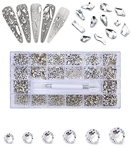 VOSOVO Joya de cristal con diamantes de imitación – arte de uñas o gemas faciales, decoración de uñas sin Hotfix Flatback Nail Diamonds-600+4700 blanco