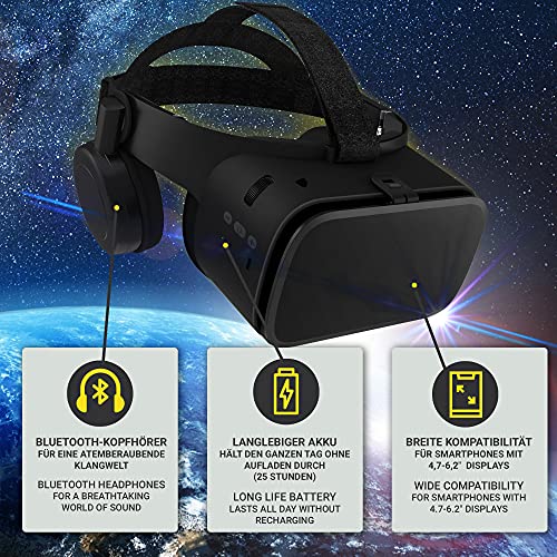 VR Shark X6 - Gafas de RV / Auriculares / Caja de RV compatibles con Smartphones Android 4.7 - 6.2 de Samsung, Sony, HTC, LG, Huawei, Motorola, Xiaomi, ASUS, Google Pixel [Bluetooth].