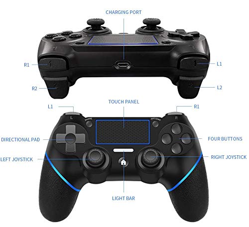 VR SHINECON Mandos psfour ,Mando Inalámbrico para P4/Pro/Slim/ PC Gamepad Wireless Bluetooth Controlador Joystick con Vibración Doble Remoto Compatible para P4 con panel táctil y conector de audio