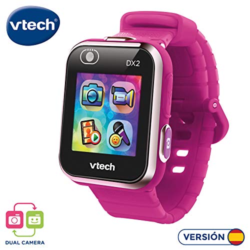 VTech - Kidizoom Smart Watch DX2, Reloj inteligente para niños, doble cámara de fotos, vídeos, juegos, color Frambuesa, Versión ESP (80-193847)