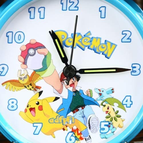 W-JIUJIA Pokemon Anime Reloj Simple Estilo nórdico Metal Dibujos Animados Despertador Reloj súper Fuerte Lindo niños Cama Creative Cama de Noche Tarjeta Alarma Reloj Reloj Reloj