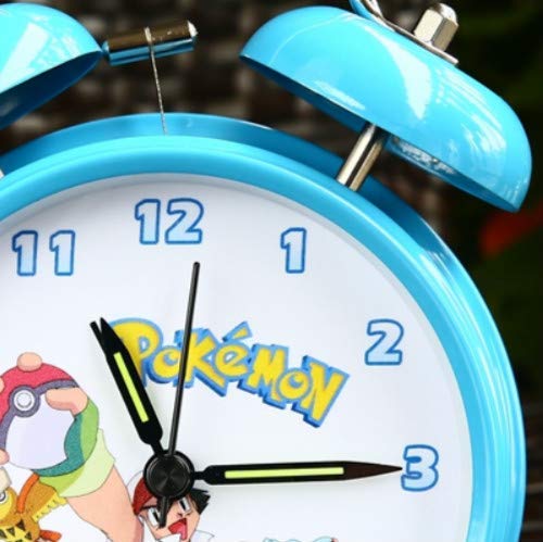 W-JIUJIA Pokemon Anime Reloj Simple Estilo nórdico Metal Dibujos Animados Despertador Reloj súper Fuerte Lindo niños Cama Creative Cama de Noche Tarjeta Alarma Reloj Reloj Reloj