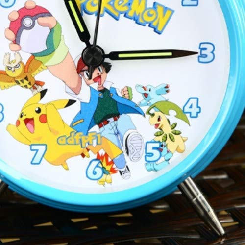 W-JIUJIA Pokemon Anime Reloj Simple Estilo nórdico Metal Dibujos Animados Despertador Reloj súper Fuerte Lindo niños Cama Creative Cama de Noche Tarjeta Alarma Reloj Reloj Reloj