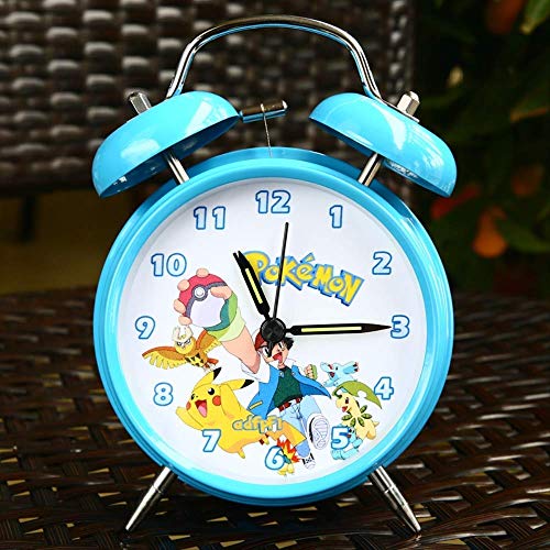 W-JIUJIA Pokemon Anime Reloj Simple Estilo nórdico Metal Dibujos Animados Despertador Reloj súper Fuerte Lindo niños Cama Creative Cama de Noche Tarjeta Alarma Reloj Reloj Reloj