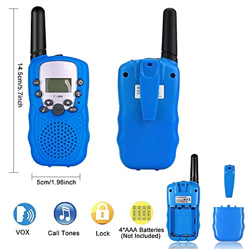 WANFEI Walkie Talkies Niños, Walky Talky Niños 3KM Largo Alcance con 8 Canales Función de VOX Linterna LCD, Inalámbrico Interfono Juguetes para Niños Regalo Festival Interior Exteriores-2 Pack