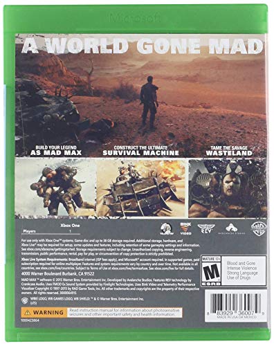 Warner Bros Mad Max, Xbox One - Juego (Xbox One, Xbox One, Acción / Aventura, Avalanche Studios, M (Maduro), ENG, Warner Bros. Interactive Entertainment)