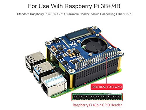 Waveshare Power Over Ethernet Hat For Raspberry Pi 3B+/4B, 802.3af-Compliant with OLED for Real-Time Monitoring Temperature, IP, and Fan Status