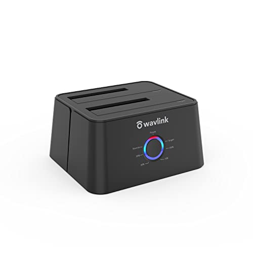 WAVLINK Base de conexión Docking Station USB 3.0 a SATA, Doble bahias con Clone Offline para 2,5, 3,5 Pulgadas Disco Duro, HDD, SSD,Soporta UASP,Negro