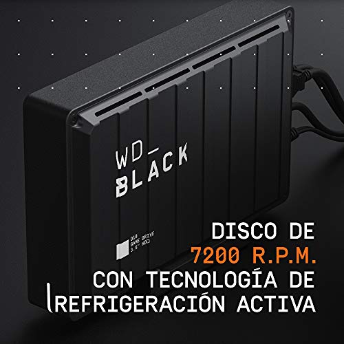 WD_BLACK D10 Game Drive de 8 TB - 7200RPM con refrigeración activa para guardar tu enorme colección de juegos PC/Mac o PlayStation