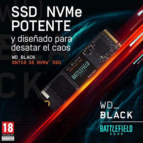 WD_BLACK SN750 SE 1 TB NVMe SSD Paquete con código para PC de Battlefield 2042, con velocidades de lectura de hasta 3600 MB/s