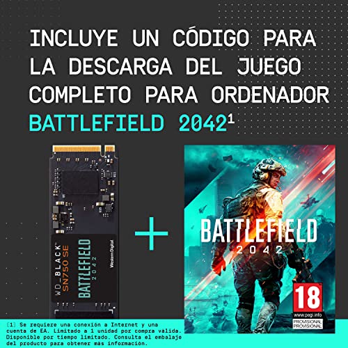 WD_BLACK SN750 SE 1 TB NVMe SSD Paquete con código para PC de Battlefield 2042, con velocidades de lectura de hasta 3600 MB/s